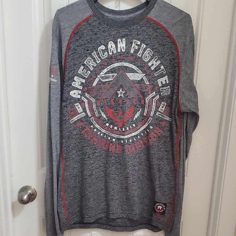 American Fighter Charcoal and Red Long Sleeve Tee